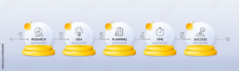 Poster timeline workflow 3d podium infographics. infographic template with numbers 5 options or steps. busi