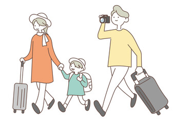 旅行に出かける家族