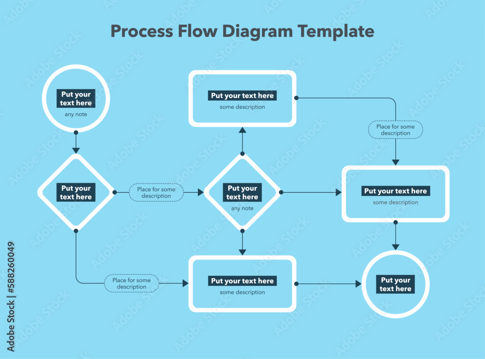 Poster Modern looking template for process flow diagram - blue version. Simple flat template for data visualization.