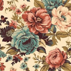 Flowers wallpaper on a cream colored background