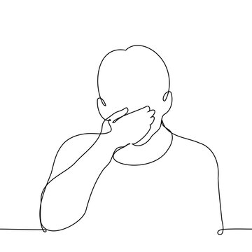recommend clip art: silhouette of a man covering his mouth and nose with his hand - one line drawing vector. concept shut one's mouth and nose, stink, silence oneself