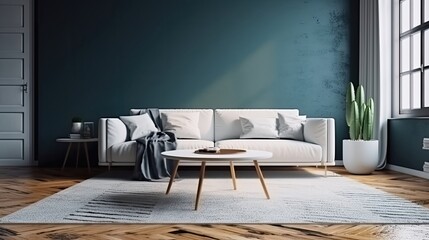 Interior with white sofa and coffee table. Created with Generative AI Technology.  - obrazy, fototapety, plakaty