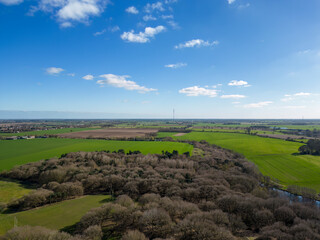 An aerial view of woodland near Mistley in Essex, UK