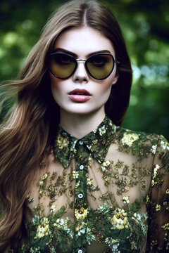 Portrait of a fashion model, a woman in sunglasses, Generative AI