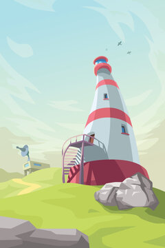 a lighthouse at sunny day cartoon design