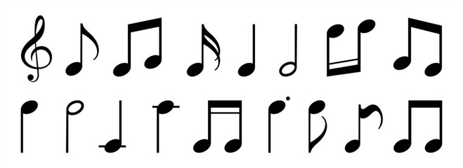 Music notes icons set. Black notes symbol on white background - stock vector 10 eps.