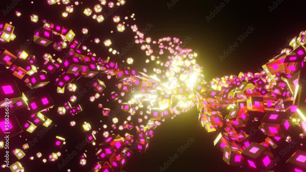 Poster looped abstract animated dark background. flashing 3d cubes fly on a black background. 3d render
