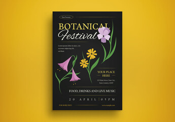 Black Flat Design Botanical Festival Flyer Layout