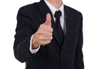 business man showing thumb up gesture on transparent background png file