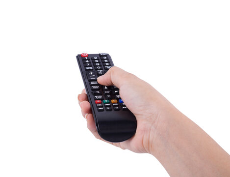 hand with tv remote control on transparent background png file