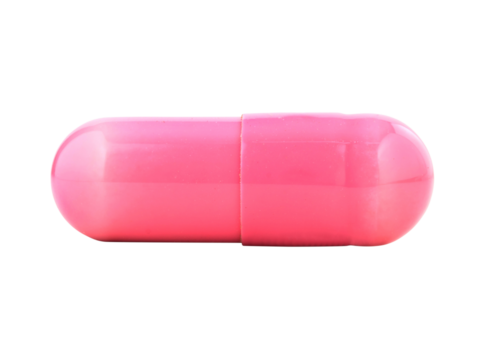 close-up of pink medical capsule on transparent background png file