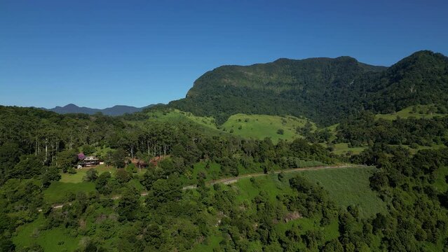 Aerial views of the boarder crossing in the upper Numinbah Valley, Queensland and Northern New South Wales.