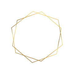 Vector gold hexagon frame. Decoration element for wedding invitations and photo. Geometrical figure in minimal style on a white background.	