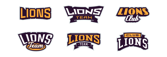 A set of bold fonts for lion mascot logo. Collection of text style lettering for esports, leo mascot logo, sports team, college club logo. Font on ribbon. Vector illustration isolated on background