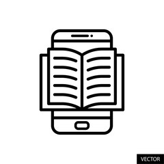 Ebook, electronic book, smartphone and open book vector icon in line style design for website, app, UI, isolated on white background. Editable stroke. Vector illustration.