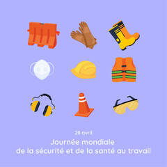 Vector Illustration for Safety and Health Day at Work in French