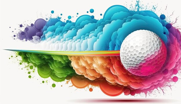 Golf ball colorful smoke splash. Generative AI
