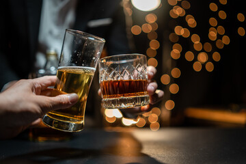 Celebrate whiskey on a friendly party in  restaurant