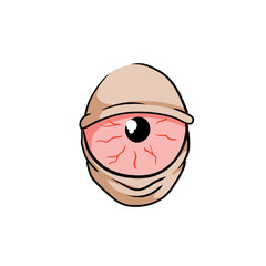 Red hand-drawn eyes. Problem of insomnia. Sleep disorder with capillaries and pupils. Comic drawing. Fatigue and stress. Conjunctivitis infection. Blood eyeballs. Sick illness look