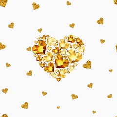 Fototapeta na wymiar heart shaped confetti, golden diamond hearts abstract on white background illustration 