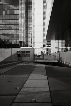 Vertical grayscale of the head office of LVM Versicherung in Muenster, Germany