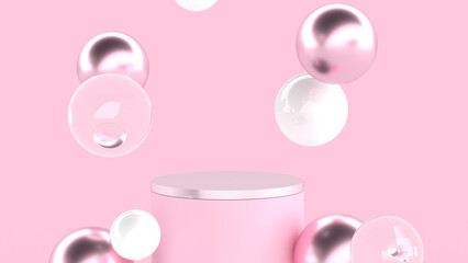 Abstract scene for display, background, podium pink with metal plastic balls 