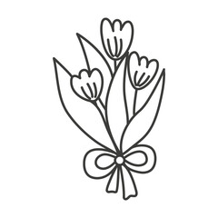 hand drawn tulip bouquet illustration with flower coloring page object line art vector graphic drawing