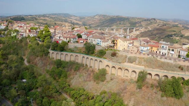 4K aerial - a bird's eye view&nbsp;video (Ultra High Definition) of Silvi Paese town. Stunning morning scene of Italian countryside. Beautiful summer scenery.