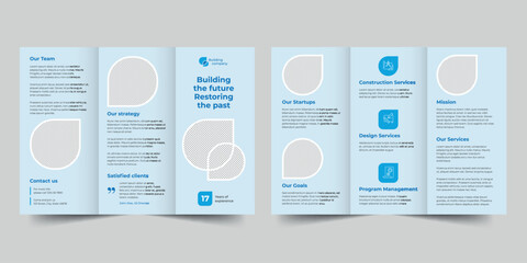 Building Services Company  trifold brochure template. A clean, modern, and high-quality design tri fold brochure vector design. Editable and customize template brochure