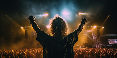 Rockstar steht auf der Bühne bei einem Konzert vor seinen Fans - generative ai