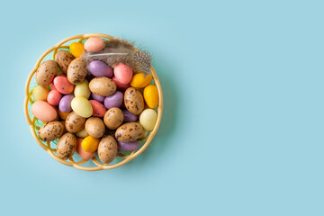 Color sweet candy on blue background