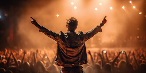 Rockstar steht auf der Bühne bei einem Konzert vor seinen Fans - generative ai - obrazy, fototapety, plakaty
