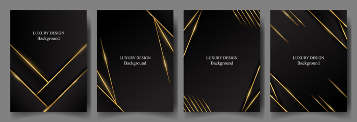 set luxury black geometry with shiny gold line design background vector. luxury elegant theme