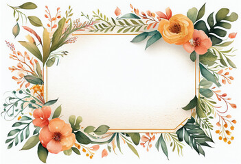 Beautiful Watercolor Floral Frame, Copy Space, Generative AI