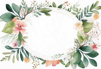 Beautiful Watercolor Floral Frame, Copy Space, Generative AI