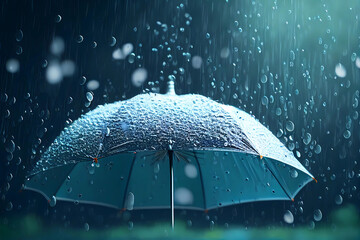 Umbrella and rain drops splash background. Generative ai.