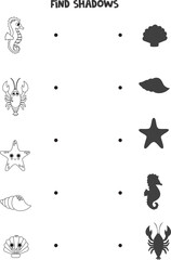Naklejka premium Find the correct shadows of black and white sea animals. Logical puzzle for kids.