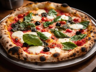 A close-up of a freshly-baked Neapolitan pizza - obrazy, fototapety, plakaty