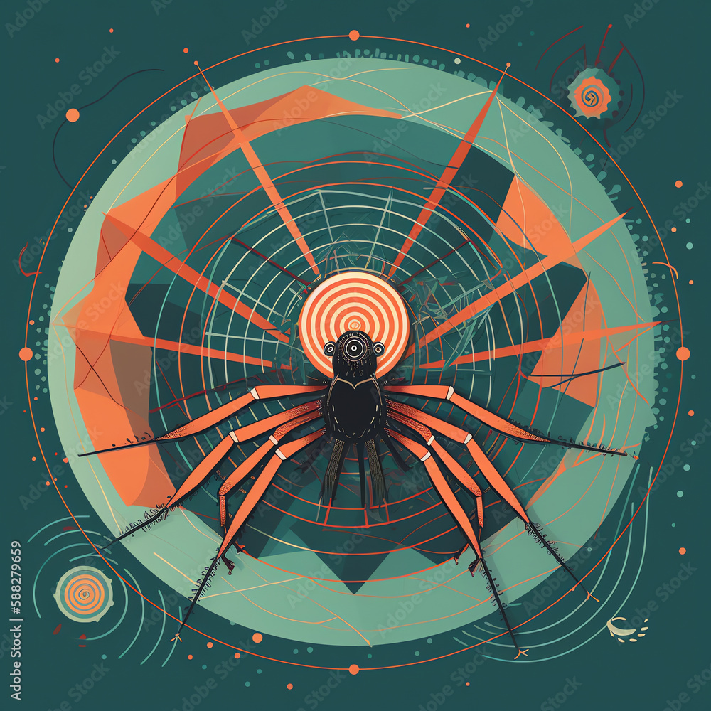 Wall mural a spider weaves its intricate web with delicate threads, creating a beautiful pattern of concentric 