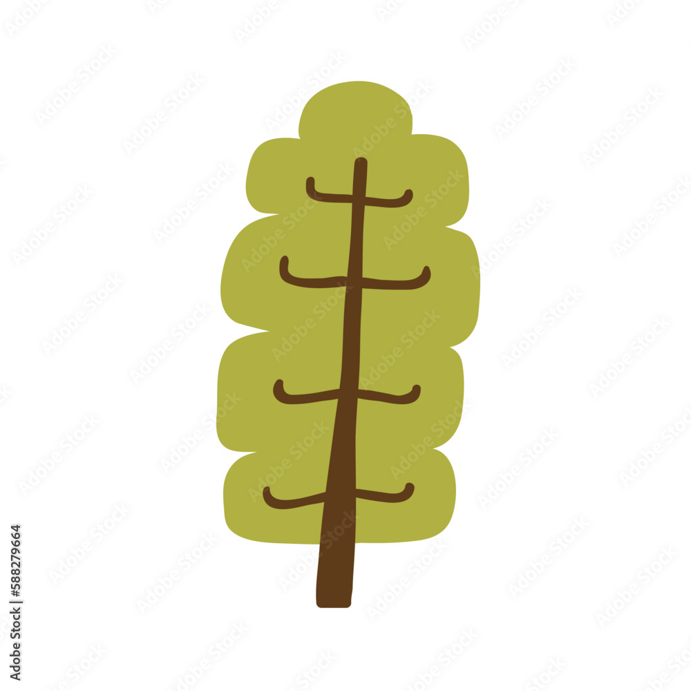 Poster abstract tree, forest leaf plant in kids primitive style. childish naive simple shape clipart with b