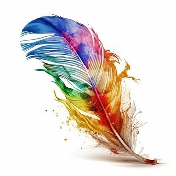 Colorful feather on white background