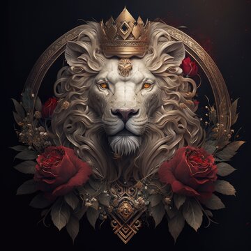 White lion head with golden crown