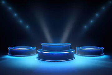 Empty neon podium for product presentation, futuristic concept, created with Generative AI