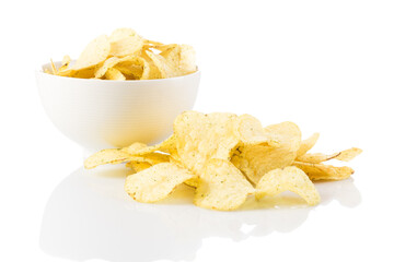 Prepared potato chips snack closeup view
