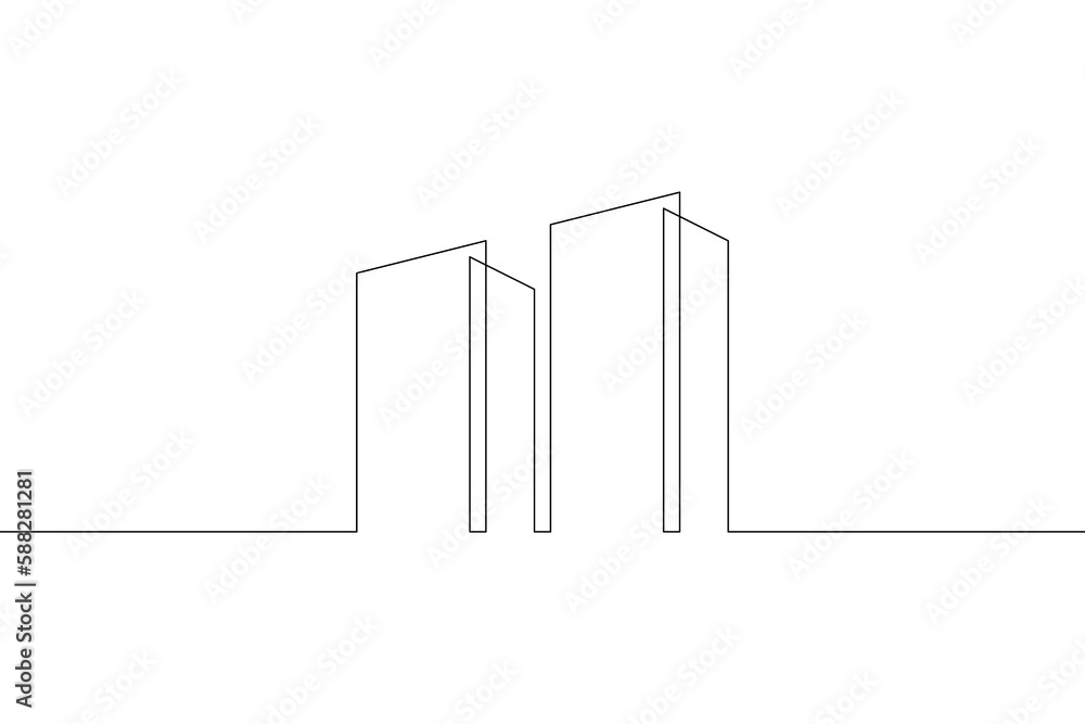 Poster one continuous line. house logo. modern architecture. building symbol. construction logo.skyscraper 