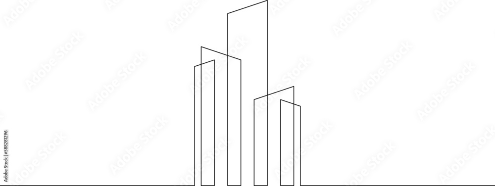 Poster one continuous line. house logo. modern architecture. building symbol. construction logo.skyscraper 
