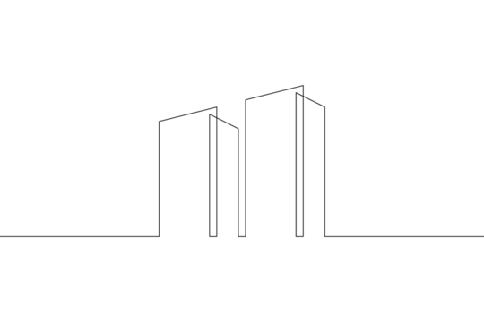 One continuous line. House logo. Modern architecture. Building symbol. Construction logo.Skyscraper office building. One continuous line drawn isolated, white background. - Powered by Adobe