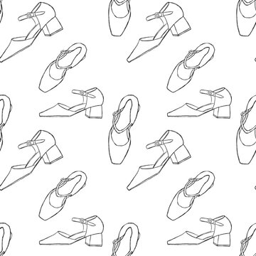 pattern. Seamless pattern with painted and feminine heels . Pattern for wrapping paper, storage boxes, bags, paper, textiles, wallpaper, screensavers, logos for a shoe store.