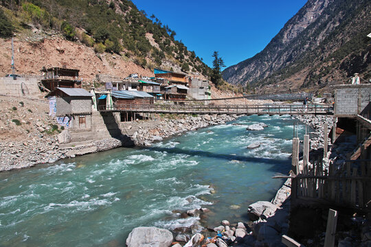 The bridge on Swat river in the valley of Himalayas, Pakistan