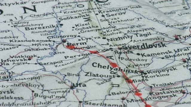 Red line on English map of the USSR, Moscow, Russia